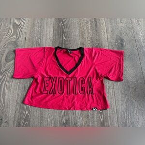 ExoticAthletica Bball Mesh V-Neck Exotica Embroidered Cropped Boyfriend Tee